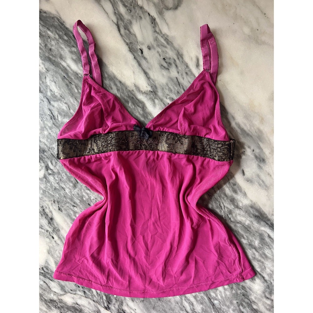 Roberto Cavalli Underwear Pink Mesh Tank With Rhinestone Logo Size M